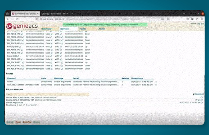 Test results of remote configuration of RDK-B non-native Wi-Fi 6 SoC using GenieACS